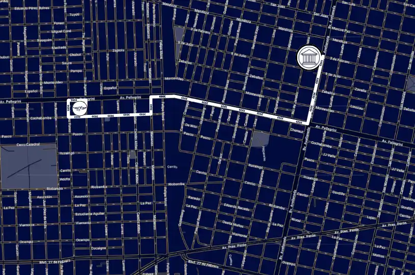 Mapa de recorrido hacia Cochería Carloni desde el IML