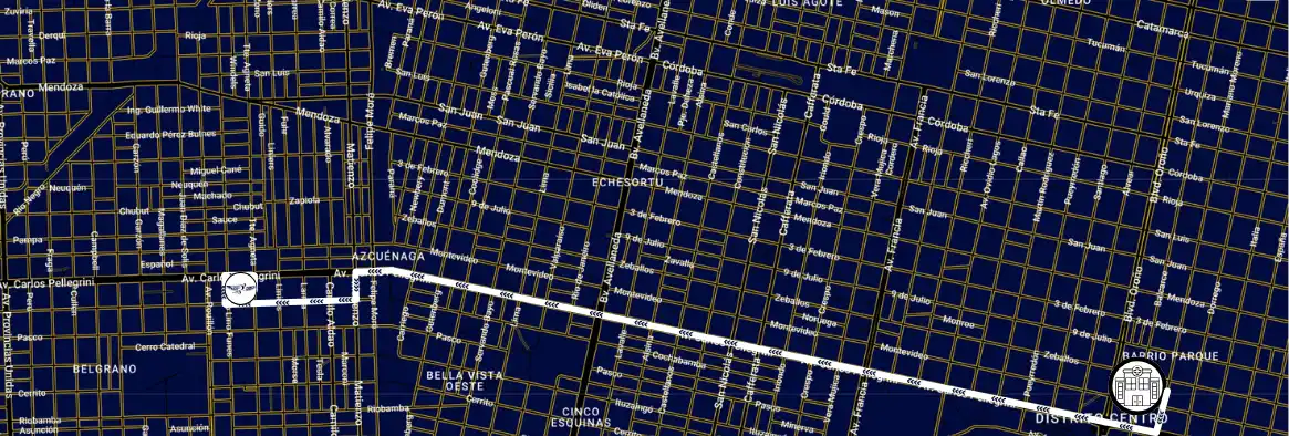 Mapa de recorrido hacia Cochería Carloni desde el Sanatorio Plaza
